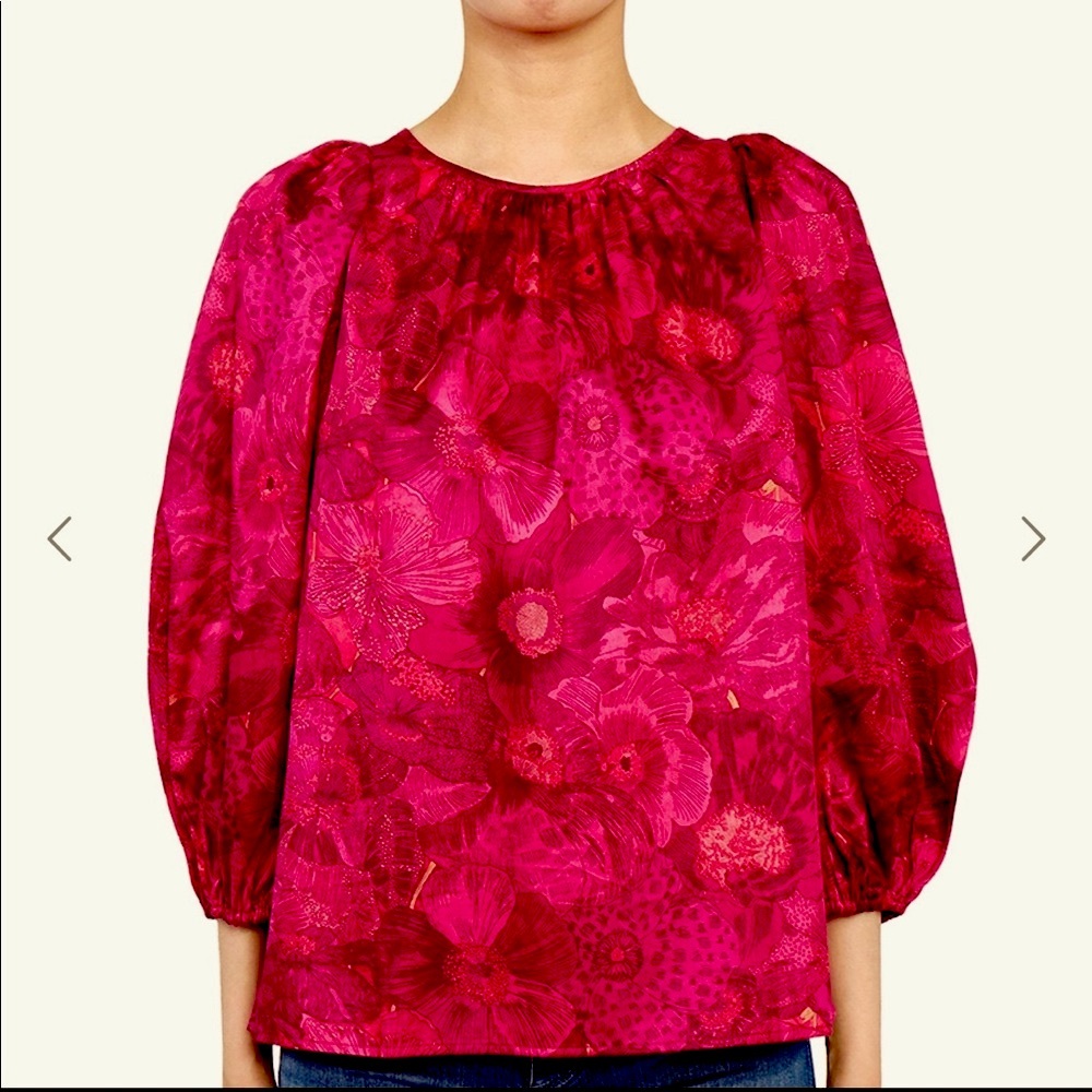 Vanessa Bruno Floral Puff 3/4 Sleeve Top Shirt Blouse